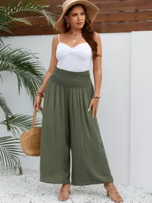 SHEIN VCAY Plus High Waist Wide Leg Trousers - Army Green - View 5