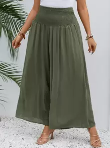 SHEIN VCAY Plus High Waist Wide Leg Trousers - Army Green - View 6