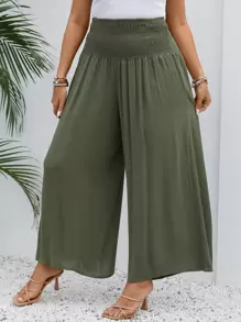 SHEIN VCAY Plus High Waist Wide Leg Trousers - Army Green - View 7