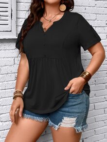 SHEIN LUNE Camiseta de cuello notch peplum - Negro - Ver 3