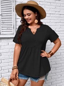 SHEIN LUNE Camiseta de cuello notch peplum - Negro - Ver 4