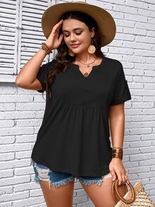 SHEIN LUNE Camiseta de cuello notch peplum - Negro - Ver 5