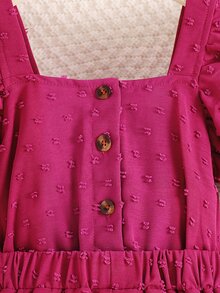 小女童圓點方領荷葉邊連身短褲 - 玫紅色 - 查看 3