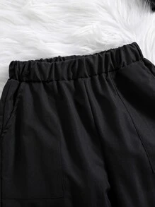 SHEIN 十幾歲女孩高領t恤和翻蓋口袋貨物褲 - 黑與白 - 查看 4