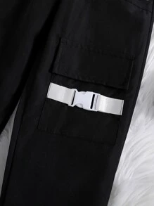 SHEIN 十幾歲女孩高領t恤和翻蓋口袋貨物褲 - 黑與白 - 查看 6