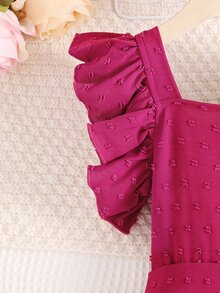 小女童圓點方領荷葉邊連身短褲 - 玫紅色 - 查看 4