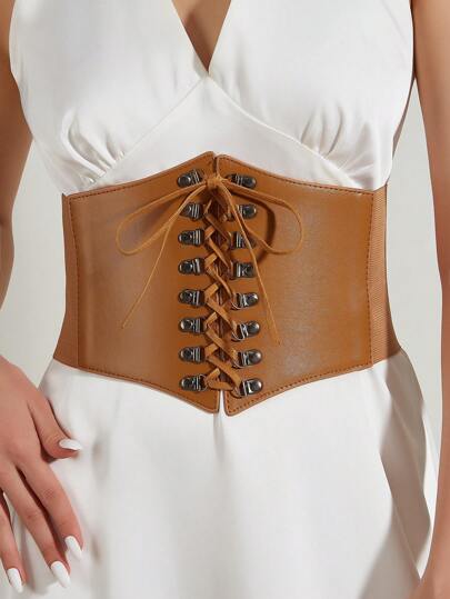 1入組女士前繫帶復古束腰帶適用於衣物裝飾