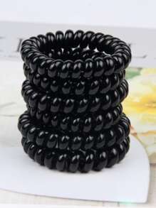 6pcs Women Solid Spiral Casual Hair Tie For Hair Decoration,Hair Accessories,Ponytail ,Hair Elastics,Hair Rope,Hair Ties Ponytail Holders - Black - View 2