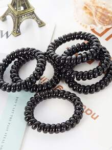 6pcs Women Solid Spiral Casual Hair Tie For Hair Decoration,Hair Accessories,Ponytail ,Hair Elastics,Hair Rope,Hair Ties Ponytail Holders - Black - View 3
