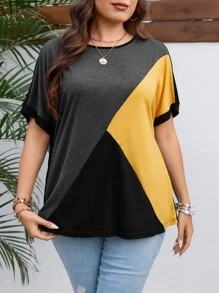 SHEIN LUNE 大碼撞色蝙蝠袖T恤 - 彩色 - 查看 4