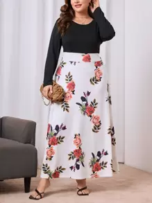 SHEIN Unity 大碼印花假兩件連衣裙 - 紅白色 - 查看 1