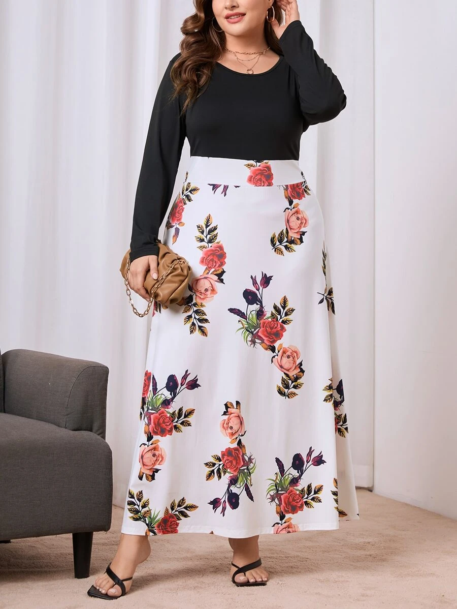 SHEIN Unity 大碼印花假兩件連衣裙 - 紅白色 - 查看 1