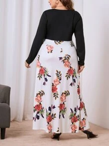 SHEIN Unity 大碼印花假兩件連衣裙 - 紅白色 - 查看 2