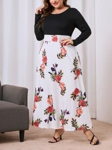 SHEIN Unity 大碼印花假兩件連衣裙 - 紅白色 - 查看 4