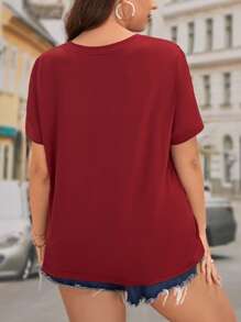 SHEIN LUNE Plus Heart Print Tee - Burgundy - View 2