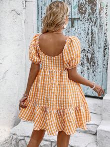 SHEIN VCAY 格子圖案前打結荷葉邊洋裝 - 彩色 - 查看 2