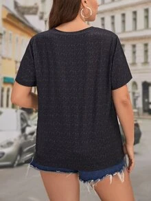 SHEIN LUNE Áo thun Plus size Lễ Các Thánh Giải trí - Đen và trắng - Xem 2