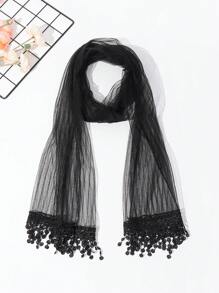 1pc Women Guipure Lace Trim Casual Scarf For Daily Life - Black - View 2