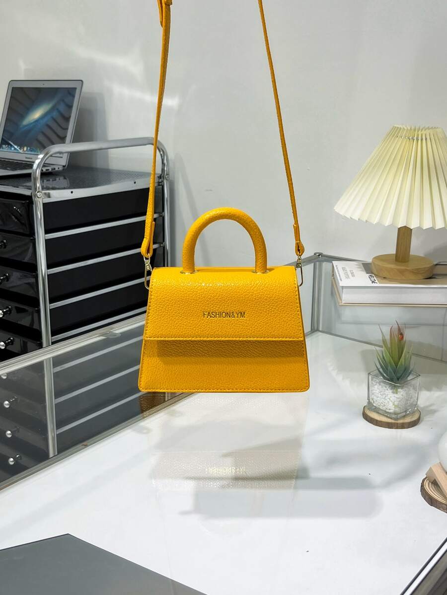 迷你方包金屬字母裝飾頂部單條提帶 - 黃色 - 查看 1