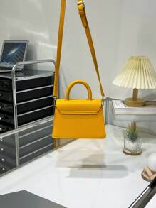 迷你方包金屬字母裝飾頂部單條提帶 - 黃色 - 查看 2