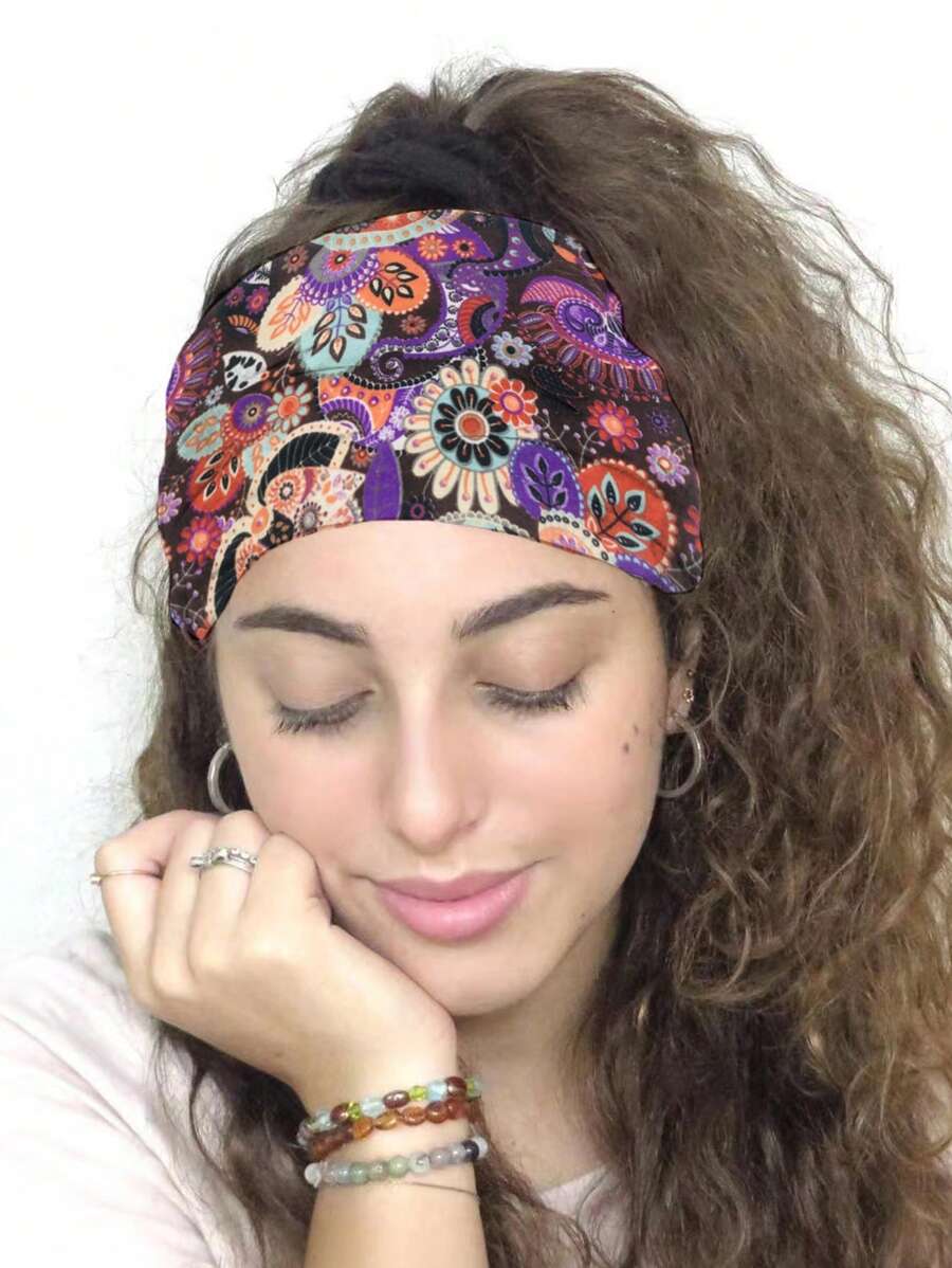 1入組女士花卉圖案和渦紋圖案波西米亞髮帶適用於頭髮裝飾用品 - 彩色 - 查看 1