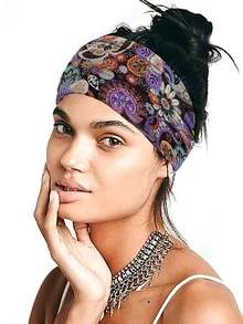 1入組女士花卉圖案和渦紋圖案波西米亞髮帶適用於頭髮裝飾用品 - 彩色 - 查看 3