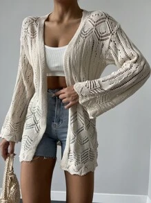 EURMUSE Pointelle Knit Scallop Trim Kimono, For Summer Beach Vacation - White - View 1