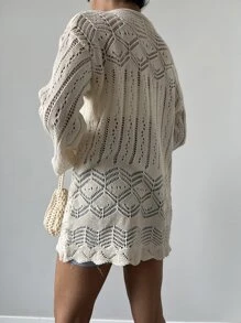 EURMUSE Pointelle Knit Scallop Trim Kimono, For Summer Beach Vacation - White - View 2