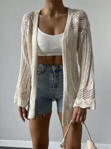 EURMUSE Pointelle Knit Scallop Trim Kimono, For Summer Beach Vacation - White - View 4