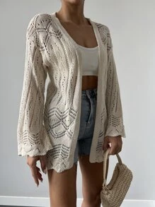 EURMUSE Pointelle Knit Scallop Trim Kimono, For Summer Beach Vacation - White - View 5