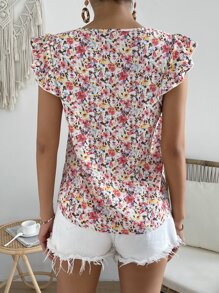 SHEIN Frenchy Cap Sleeve Shirt With Ditsy Floral Print - Multicolor - View 2