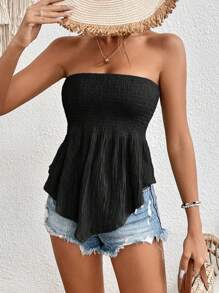 SHEIN Frenchy Solid Ruffle Hem Tube Top