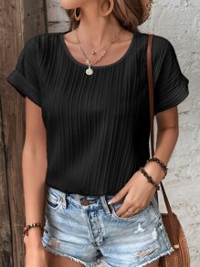 SHEIN Frenchy Áo sơ mi nữ màu trơn Giải trí - màu đen - Xem 4