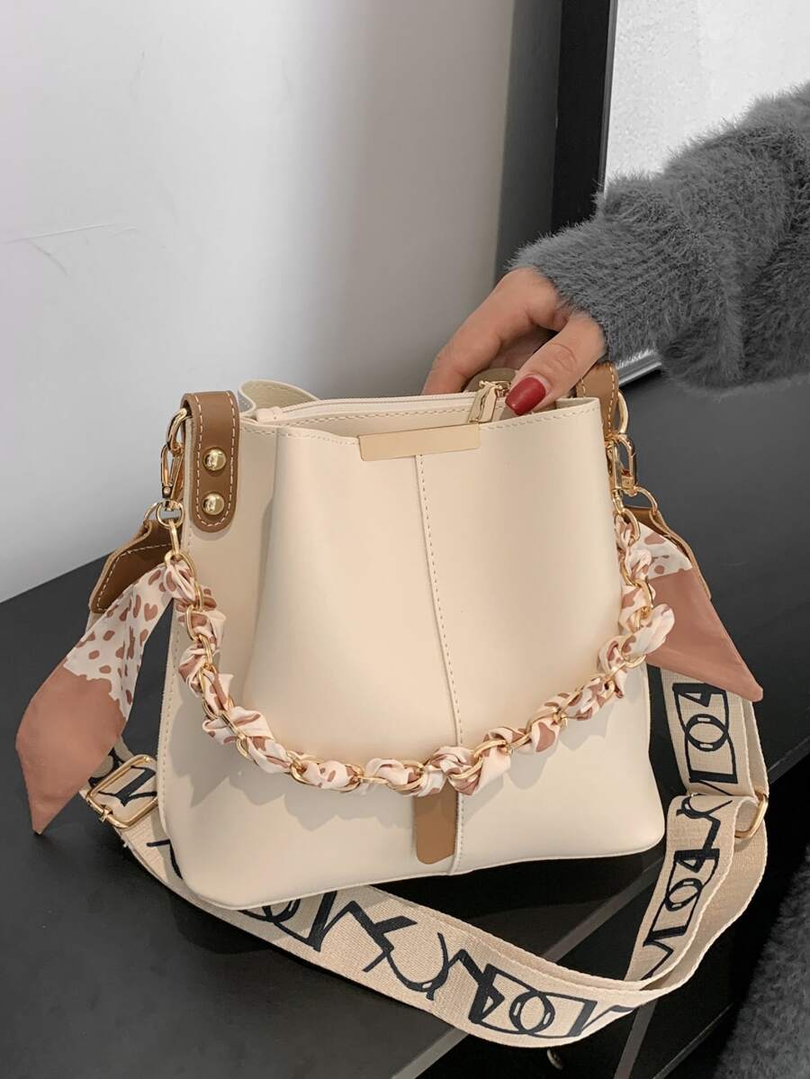 Túi Xô Nhỏ Dây Xích Trang Trí Phong Cách Thời Trang Màu Kẹo Túi Xô Mini Da Pu Túi Xách Nữ Đeo Vai Dây Đeo Túi Ví Và Túi Xách Nữ Nhỏ - trắng - Xem 1