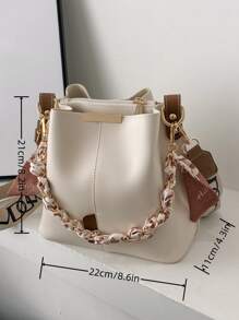 Túi Xô Nhỏ Dây Xích Trang Trí Phong Cách Thời Trang Màu Kẹo Túi Xô Mini Da Pu Túi Xách Nữ Đeo Vai Dây Đeo Túi Ví Và Túi Xách Nữ Nhỏ - trắng - Xem 3