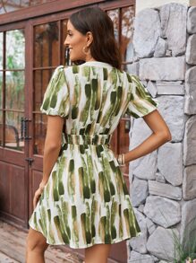 SHEIN LUNE Đầm Dải chun Đồ họa Giải trí - màu xanh lá - Xem 2