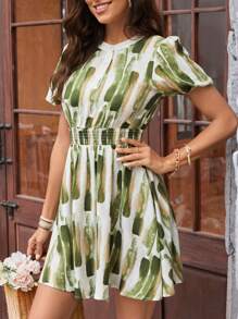SHEIN LUNE Đầm Dải chun Đồ họa Giải trí - màu xanh lá - Xem 5