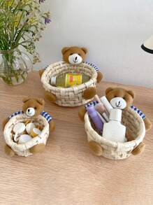 1pc Bear Decor Storage Basket, Cute Desktop Storage Basket For Home - Brown - View 1