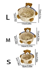 1pc Bear Decor Storage Basket, Cute Desktop Storage Basket For Home - Brown - View 2