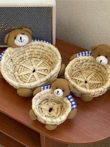 1pc Bear Decor Storage Basket, Cute Desktop Storage Basket For Home - Brown - View 4