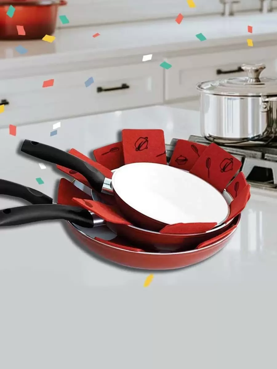 3pcs Pot Pattern Potholder, Modern Non-woven Fabric Potholder For Kitchen - Red - View 1