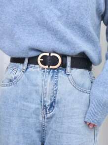 1入組女士幾何搭扣休閒腰帶適合日常生活 - 黑色 - 查看 3