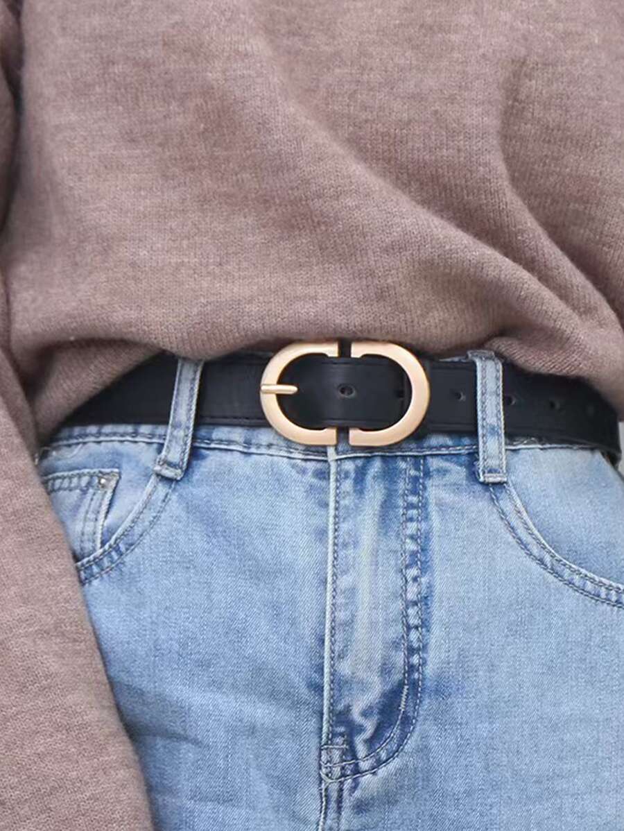 1入組女士幾何搭扣休閒腰帶適合日常生活 - 黑色 - 查看 1