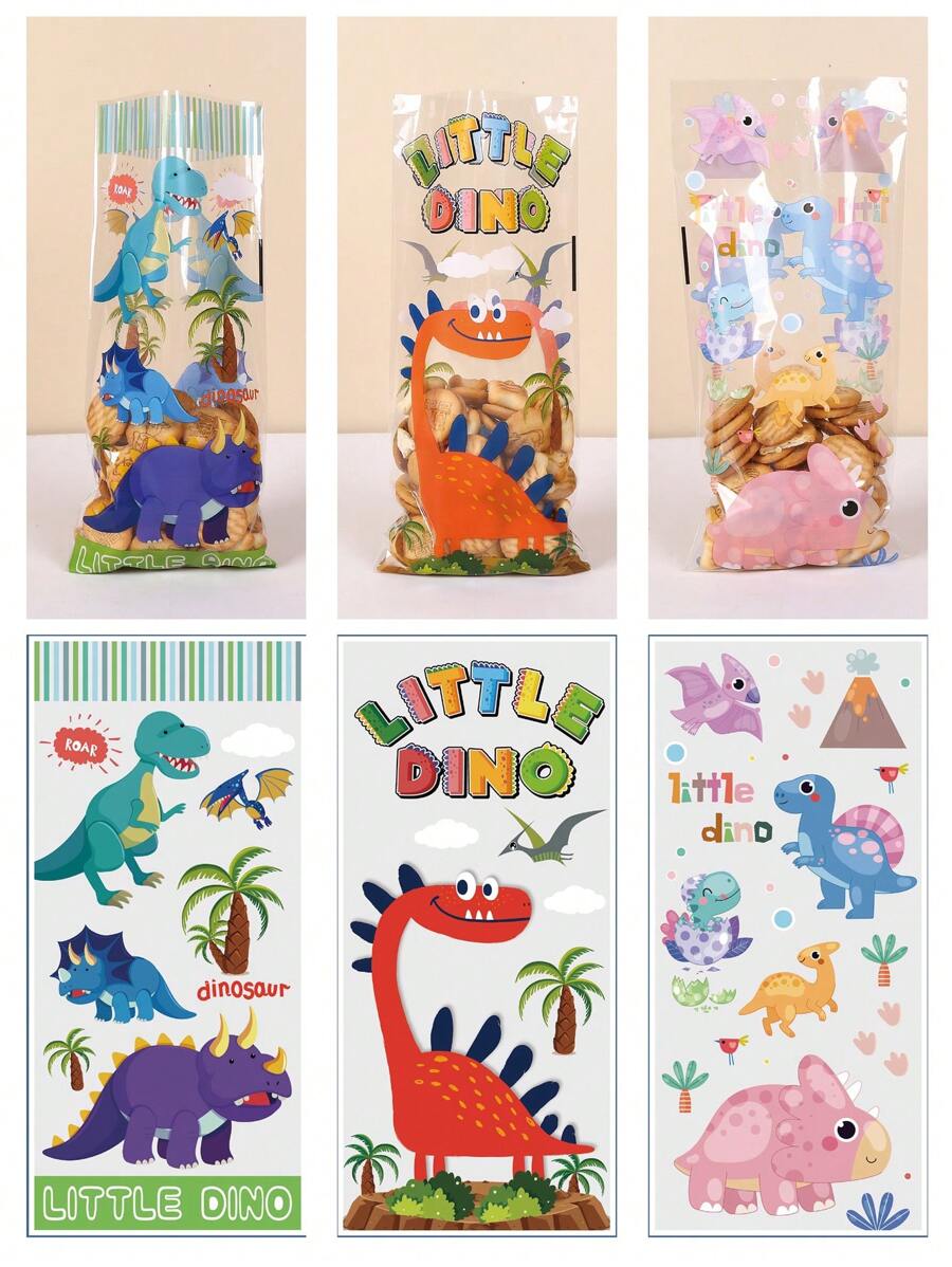 50入組塑料包裝袋卡通恐龍圖案食品包裝袋 - 彩色 - 查看 1