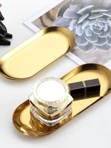 1 peça S/M/L Prato redondo de aço inoxidável dourado coreano para churrasqueira e casa, prato elíptico de vegetais para sobremesa/bolo/lanche de hotel, bandeja de joias/toalhas, prato de armazenamento de metal, prato de osso/prato raso para presente de Natal de restaurante - Ouro - Ver 6