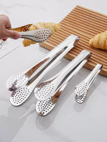 Pinzas para alimentos de acero inoxidable de 1 pieza, pinzas clásicas de plata para asar alimentos para cocina