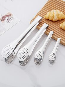 1pc Stainless Steel Food Tongs, Classic Silver Grilling Food Tongs For Kitchen