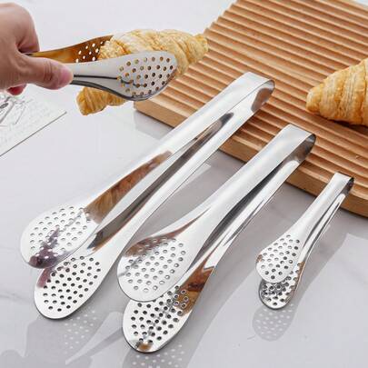 1pc Stainless Steel Food Tongs, Classic Silver Grilling Food Tongs For Kitchen