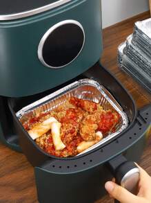 10pcs Disposable Aluminum Foil Tin Tray/Tin Box 1 Set Air Fryer Kitchen Air Fryer Liners Air Fryer Paper Airfryer Air Frier - Silver - View 3