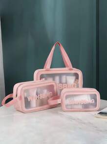 1 件 PVC 化妆收纳袋，每日字母图案防水化妆收纳盒，适用于家庭、假日海滩、浴室收纳、卧室收纳，大容量 - 粉色 - 查看 7